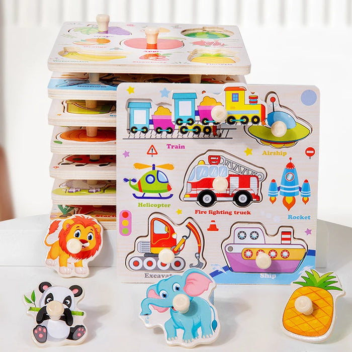 Montessori Holzpuzzle – Tiere, Fahrzeuge & Formen