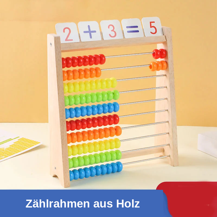 Montessori Abakus aus Holz mit Zahlenkarten