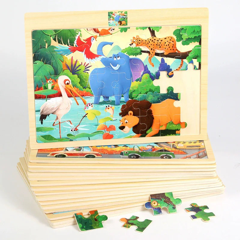Montessori 3D-Holzpuzzle – Tiere, Buchstaben & Zahlen entdecken