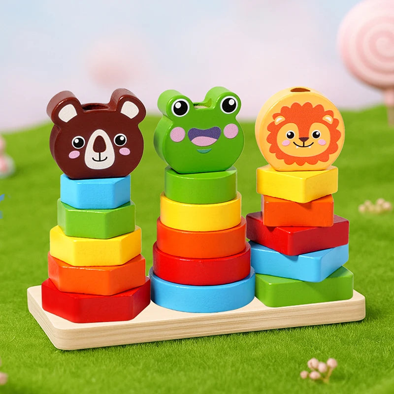 Montessori Stapelspielzeug aus Holz – Formen & Farben sortieren