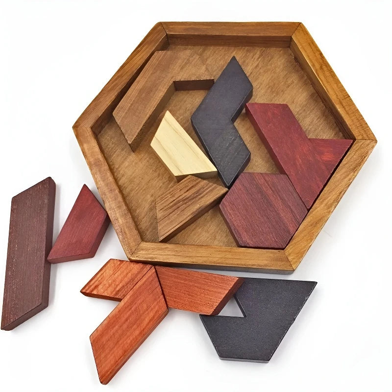 Hexagonales Naturholz-Tangram – Montessori Knobelspiel