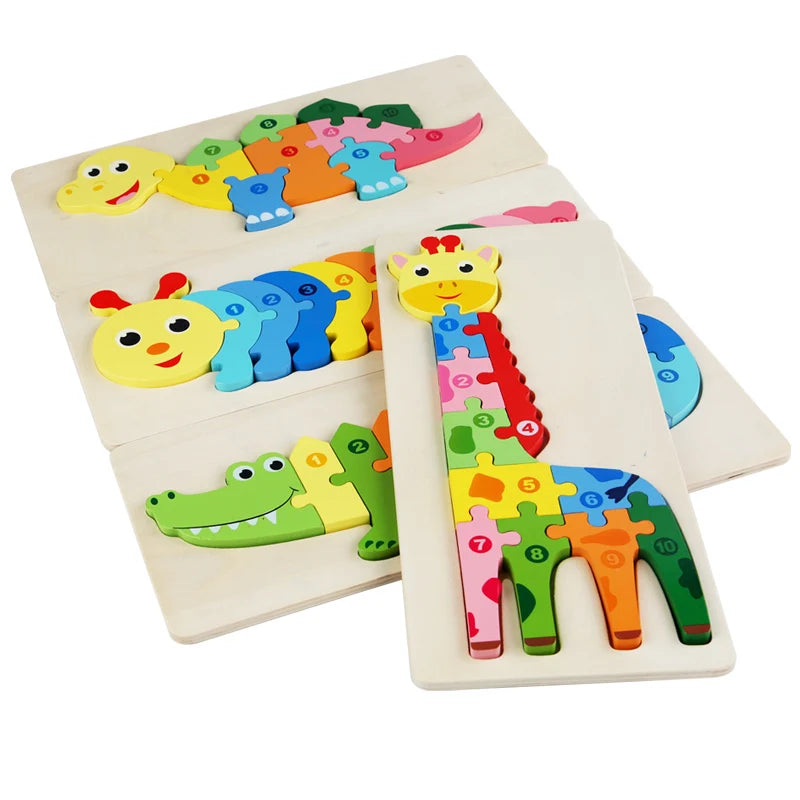 Montessori 3D-Tierpuzzle aus Holz – Formen & Farben spielerisch entdecken