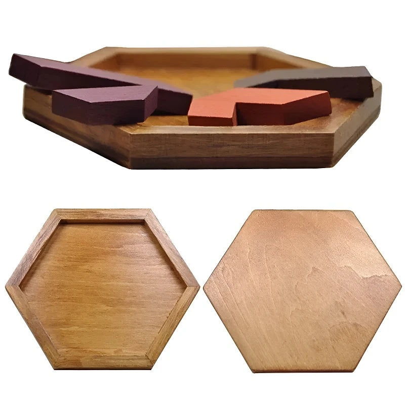Hexagonales Naturholz-Tangram – Montessori Knobelspiel