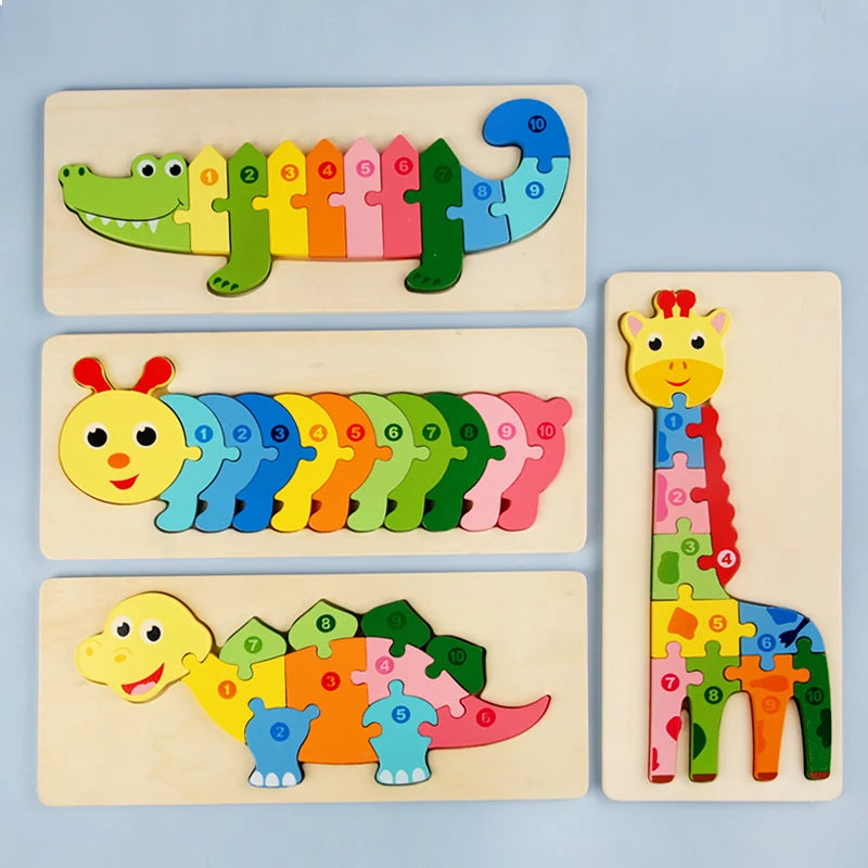 Montessori 3D-Tierpuzzle aus Holz – Formen & Farben spielerisch entdecken