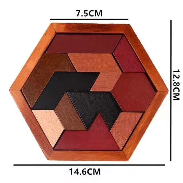 Hexagonales Naturholz-Tangram – Montessori Knobelspiel