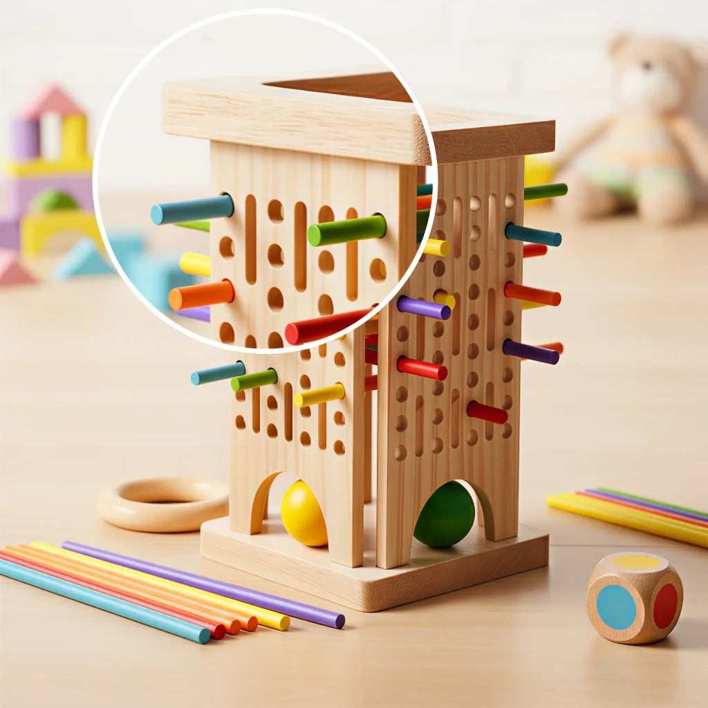 Montessori Stäbchen-Geschicklichkeitsspiel aus Holz – Feinmotorik & Konzentration fördern