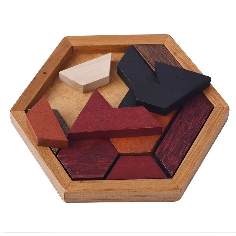 Hexagonales Naturholz-Tangram – Montessori Knobelspiel