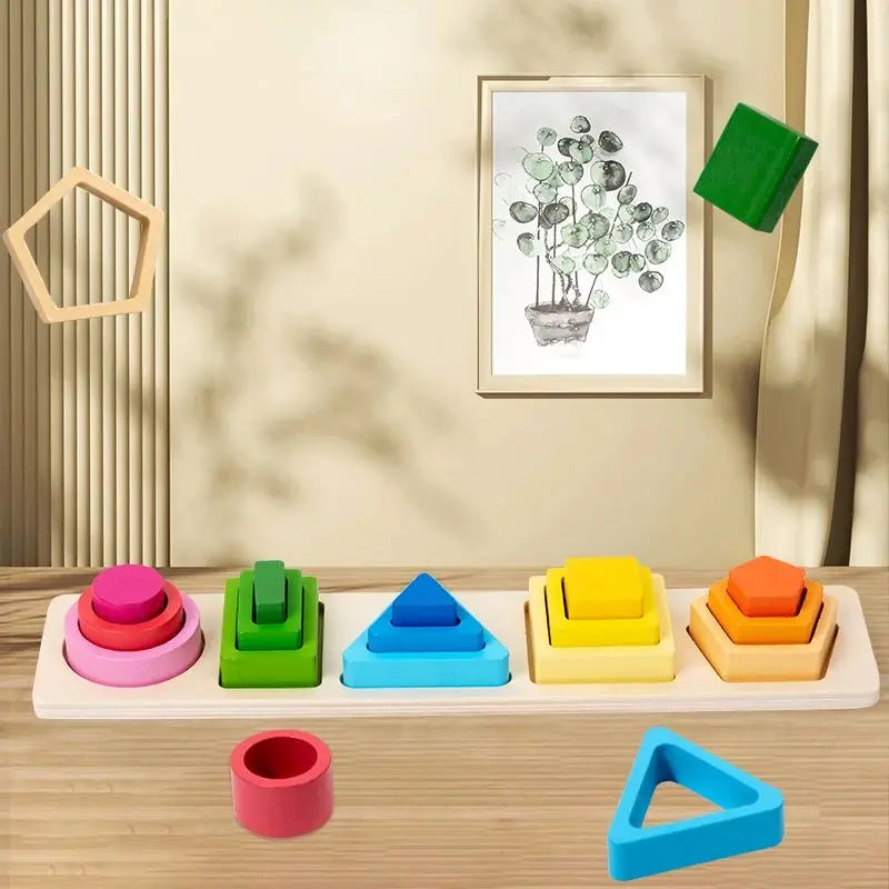 Montessori Stapelspielzeug aus Holz – Formen & Farben sortieren