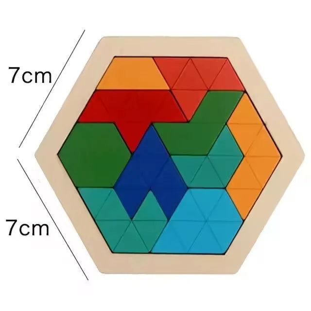 Hexagonales Naturholz-Tangram – Montessori Knobelspiel