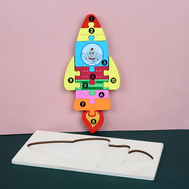 Buntes Lernpuzzle aus Holz für Kinder ab 3 Jahren