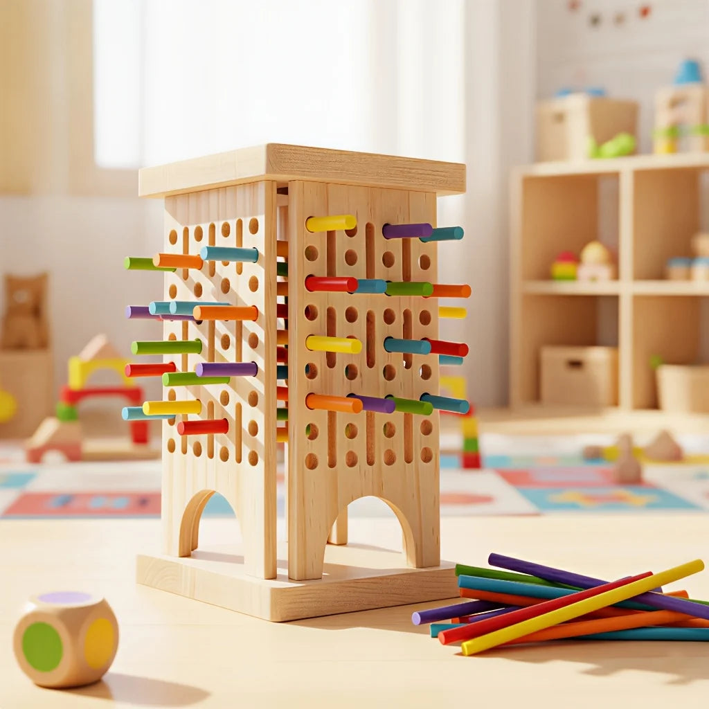 Montessori Stäbchen-Geschicklichkeitsspiel aus Holz – Feinmotorik & Konzentration fördern