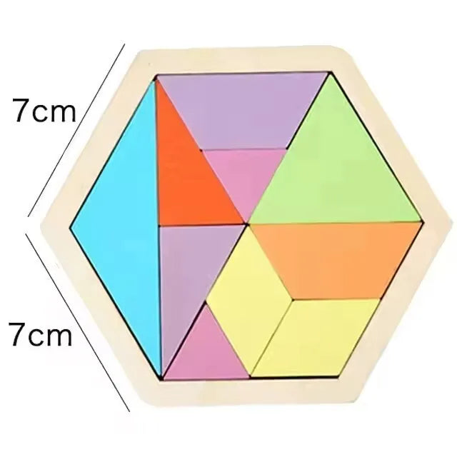 Hexagonales Naturholz-Tangram – Montessori Knobelspiel