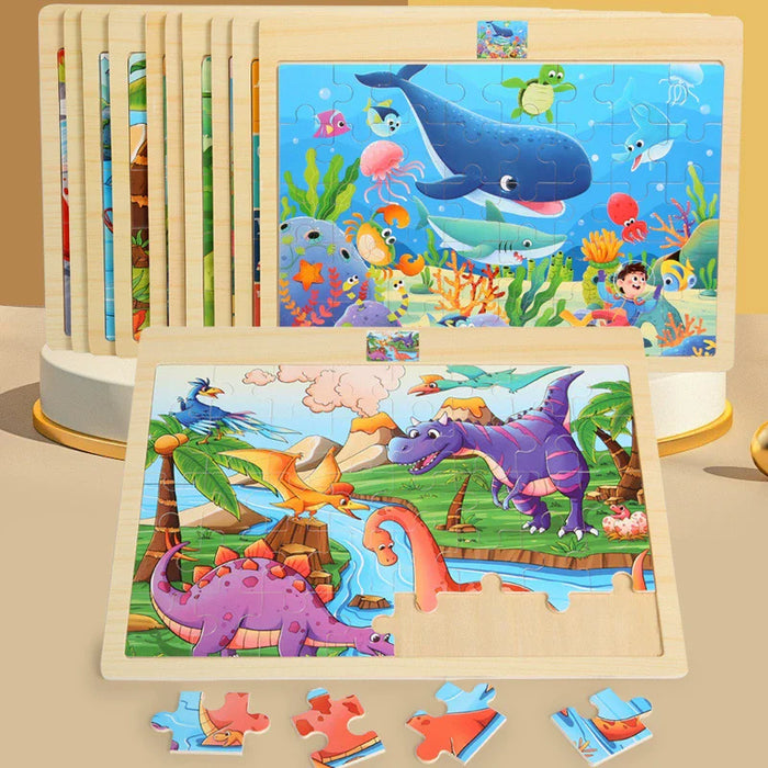 Montessori Holzpuzzle – Tiere, Zahlen & Buchstaben