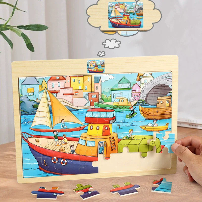 Montessori 3D-Holzpuzzle – Tiere, Buchstaben & Zahlen entdecken
