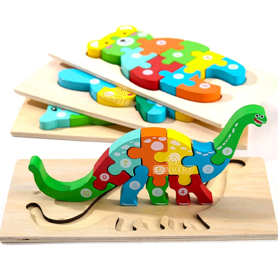 Montessori 3D-Motivpuzzle aus Holz – Tiere & Fahrzeuge spielerisch entdecken