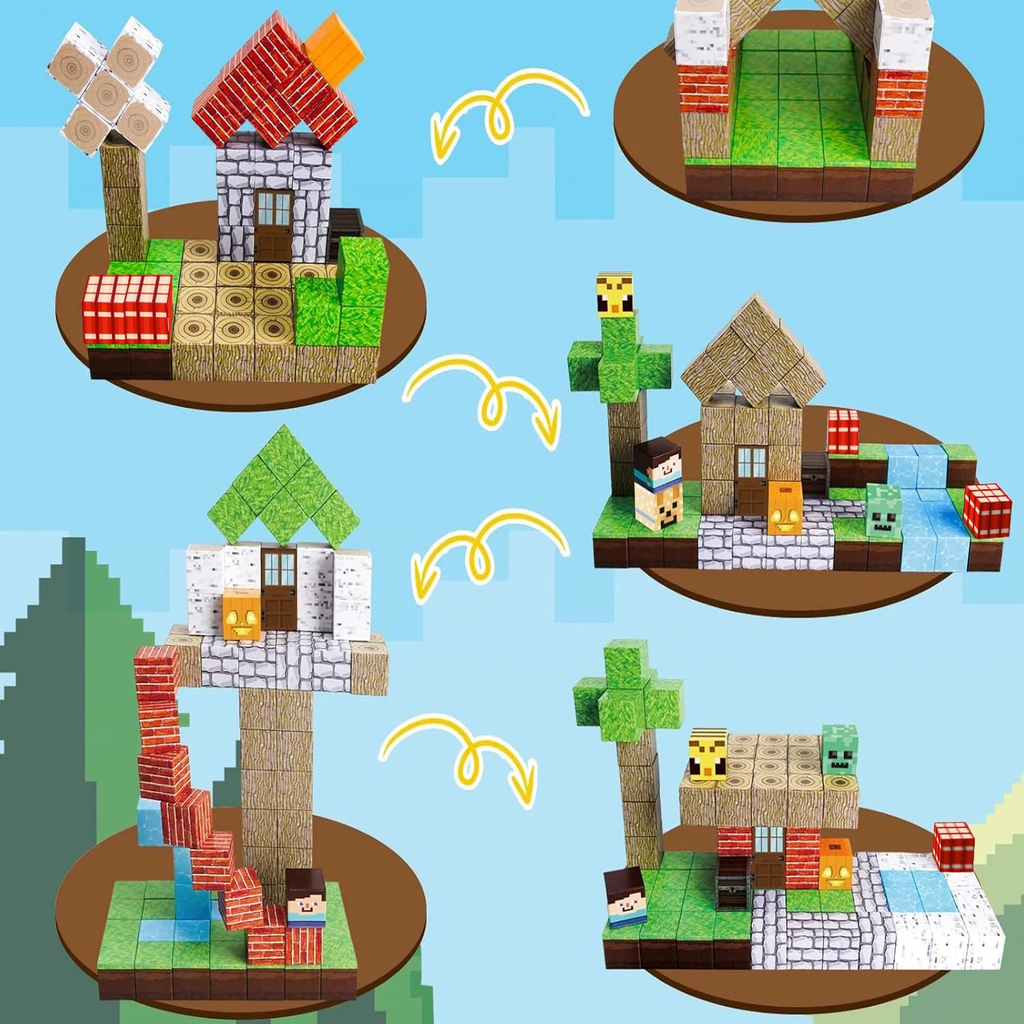 Magnetische Bausteine – Dorf & Wald Bauset für Kinder