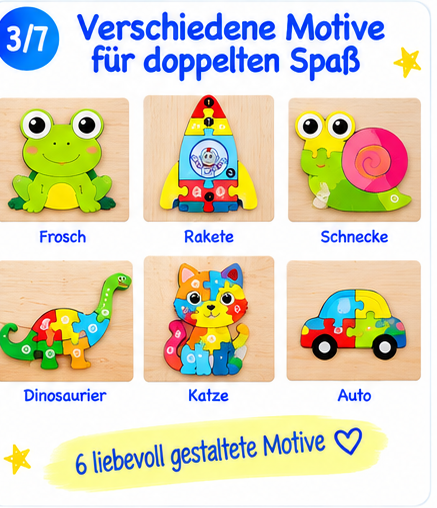 Montessori Holzpuzzle – Tiere & Fahrzeuge – Produktbild 3