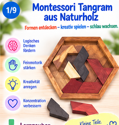Montessori Tangram aus Naturholz – Produktbild 1